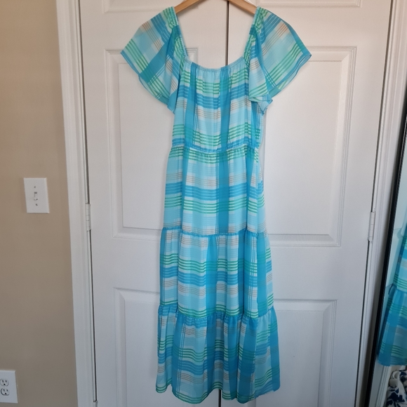 Time and Tru Women's Flutter Sleeve Tiered Dress. Sz,Small Color Blue - Picture 7 of 11